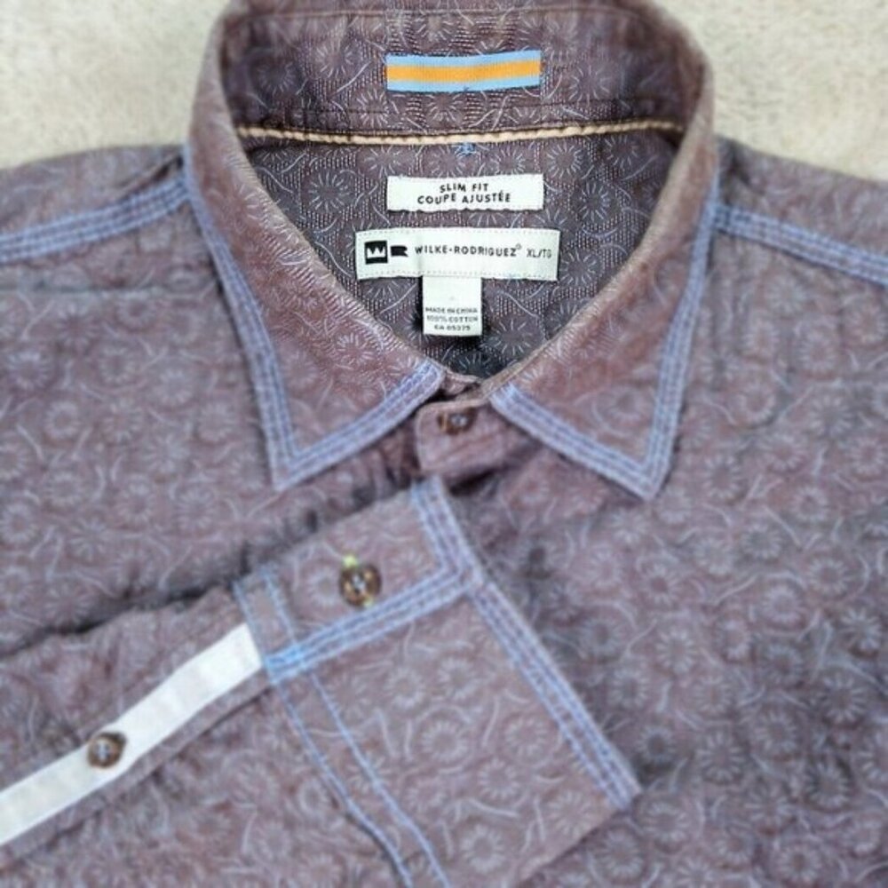Wilke Rodriguez Shirt Geometric Print Slim Fit Long Sleeve Button Up Mens Sz XL